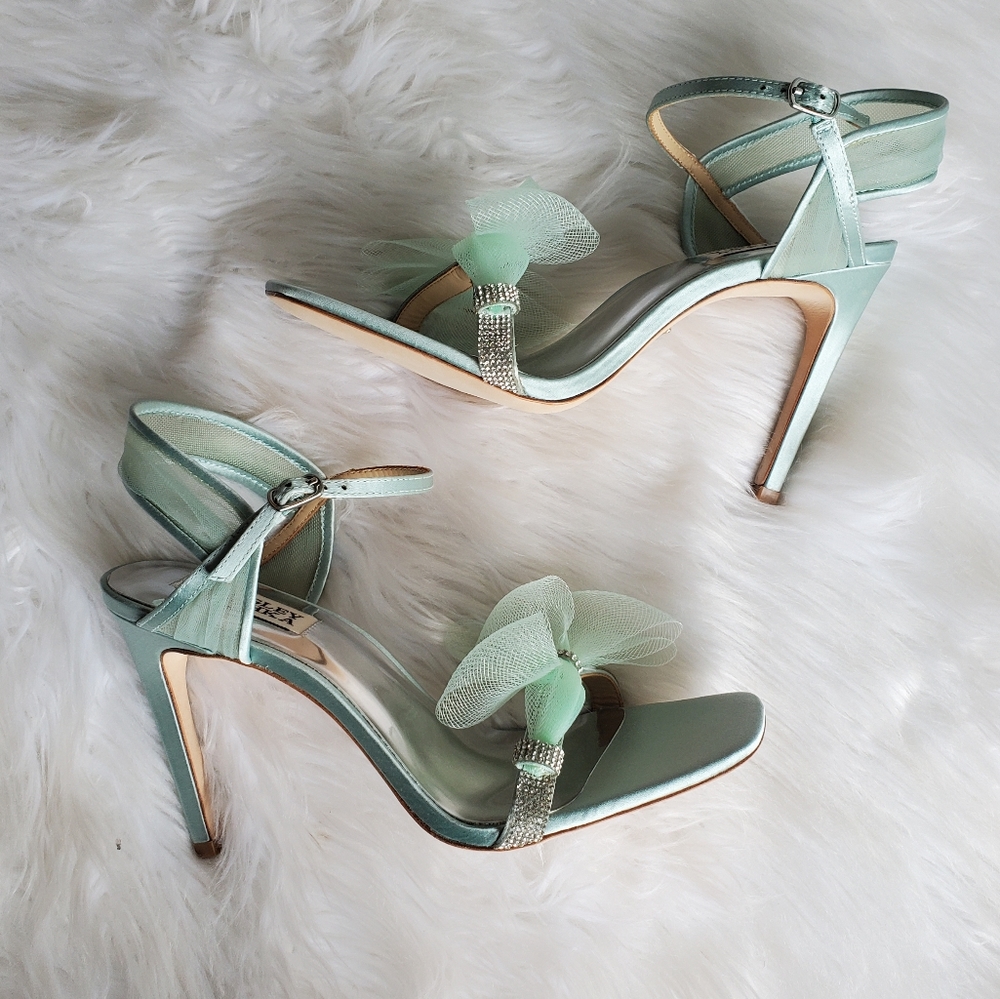 *RARE* NWOT Badgley Mischka 'Jessica' Tulle/ Bow Heeled Sandal Size 7.5 - Picture 3 of 12